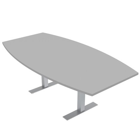 SKUTCHI DESIGNS 8 Person Boat Shaped Conference Table Metal T Bases, Harmony Series, 4X7, Light Gray HAR-BOT-46x84-T-XD01